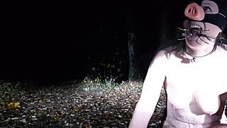 Slave dressed and trained in forest then indoors