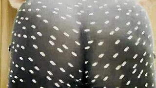 blonde bombshell shakes big natural tits and ass in leggings