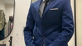 Hot daddy feels intense pleasure jerking his monster cock