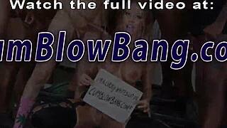 Blonde Sucks Monster Cocks in Interracial Blowbang, Receiving Facial Bukkake