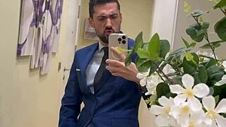 Hot daddy feels intense pleasure jerking his monster cock