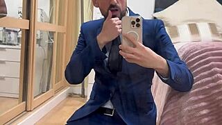 Hot daddy feels intense pleasure jerking his monster cock