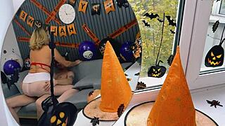 the mature woman slips into her nurse costume for the halloween party, only to end up bent over and fucked hard by a patient in the hospital setting