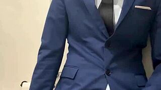 Hot daddy feels intense pleasure jerking his monster cock