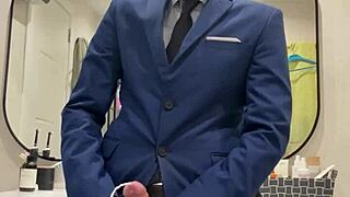 Hot daddy feels intense pleasure jerking his monster cock