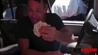 Old man hires teen 18+ brunette for interracial carwash banging