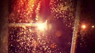 Janie Jones jams glass dildo into shaved pussy.