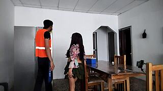 Hot woman spreads legs for strangers in house