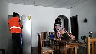 Hot woman spreads legs for strangers in house