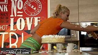 Food play lesbians wrestling before oral sex