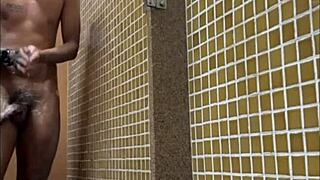 Spying on monster cock in gym shower lockerroom.