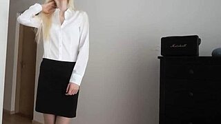 Shina Ryen, the classy babe, rips her pantyhose for a quick POV fuck with her boss's monster cock