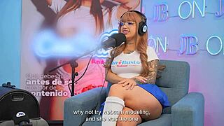 Latina Kaorianya rides fuck machine on podcast