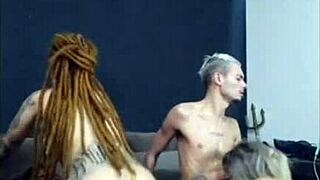 Blonde dreads redhead rides friend while wife sucks me in group cuckold blowjob!
