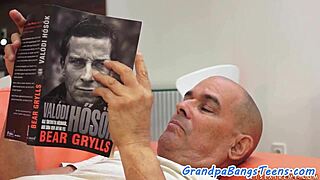 Small-titted teen casually rides an old man's cock