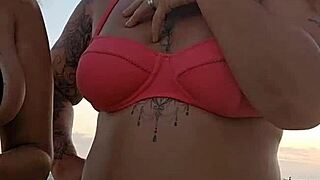 African milfs flash and find a virgin guy on the beach for intense fucking.