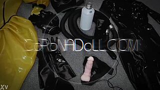 Bound In Rubber Latex Catsuit With Gloves And Mask For Self-Bondage