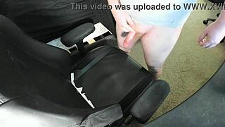 Redhead amateur explodes huge cum load on bedroom chair