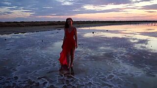 Walk on Red Sunset of Elton Salt Lake