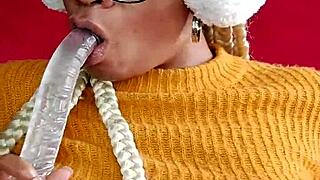 Hey, why not watch this naughty Brazilian ebony housewife swallow that dildo deep in her hairy pussy?