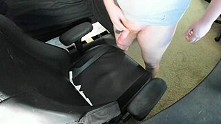 Redhead amateur explodes huge cum load on bedroom chair