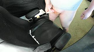 Redhead amateur explodes huge cum load on bedroom chair