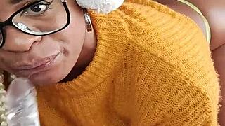 Hey, why not watch this naughty Brazilian ebony housewife swallow that dildo deep in her hairy pussy?