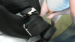 Redhead amateur explodes huge cum load on bedroom chair