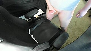 Redhead amateur explodes huge cum load on bedroom chair