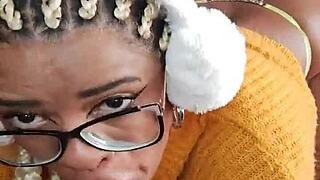 Hey, why not watch this naughty Brazilian ebony housewife swallow that dildo deep in her hairy pussy?