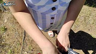 The Pretty Slut Begs for Cock in Cowgirl and Cum Inside Outdoors