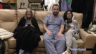 Jasmine Rose bent over in humiliation during BDSM session at Dr. Tampa's Florida hospital parody