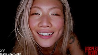 Asian beauty dolly orchid gets pounded and pissed on by tattooed spanish man
