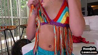 pov petite teen talks dirty while giving handjob to hard dick