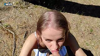 The Pretty Slut Begs for Cock in Cowgirl and Cum Inside Outdoors