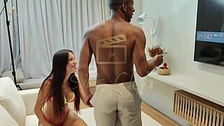 Young 18 wife asks brother-in-law to fix tv but his huge thick cock stretches her tight hole wide. Cuck husband loves her gaped return.