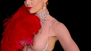 Skinny big boobed blonde milf in burlesque costume