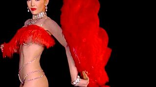 Skinny big boobed blonde milf in burlesque costume