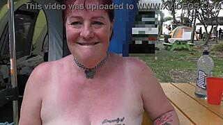 oh my god, this trashy kiwi milf puts on a blatant public display at the holiday park!
