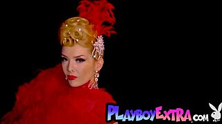 Skinny big boobed blonde milf in burlesque costume