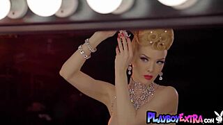 Skinny big boobed blonde milf in burlesque costume