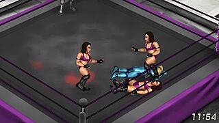 in fire pro wrestling world, cammy and samus battle in intense ryona style