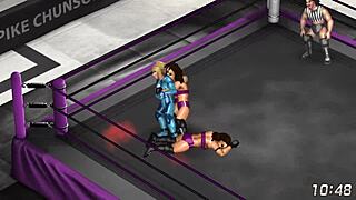 cammy asks samus, 'ready for lesbian wrestling?' in fire pro