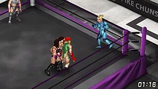 cammy asks samus, 'ready for lesbian wrestling?' in fire pro