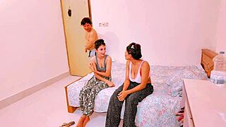 Uttaran20 - Two Hot Ass Gals Sharing Big Hard Dick on Bed with Deepthroat and Squirting!