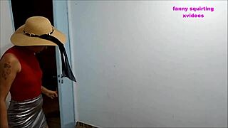 Bound cleaning lady's dirty talk blowjob in office