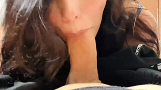 Amateur Latina roommate teases with deepthroat blowjob in dorm parody. She rides cock in cowgirl position as submissive lover.