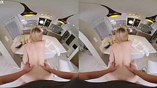 I Experience A VR Scene Where The Blonde Wife Cheats On Her Husband With The Milkman In Stockings And Cowgirl Position.