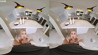 I Experience A VR Scene Where The Blonde Wife Cheats On Her Husband With The Milkman In Stockings And Cowgirl Position.