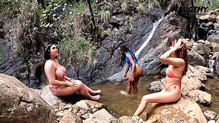 I Masturbate While Watching My Friends Lick Pussy And Scissor Outdoors In Interracial Lesbian Threesome